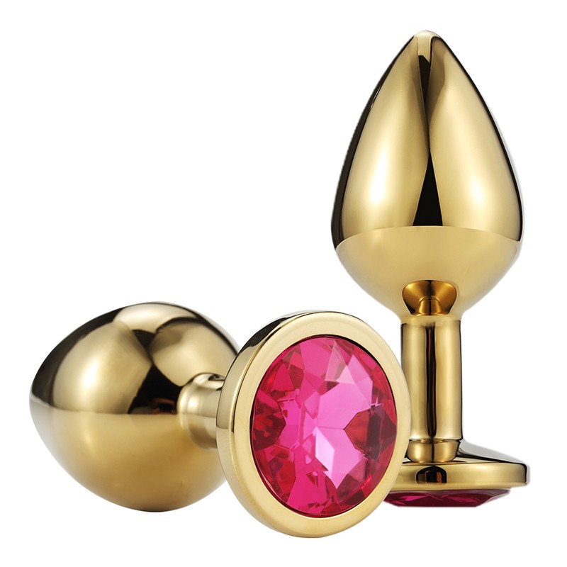 Metal Anal Plug with Fuchsia Gem | Gold - Small