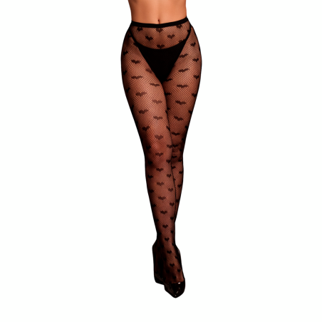 Heart Patterned Tights - One Size - Black