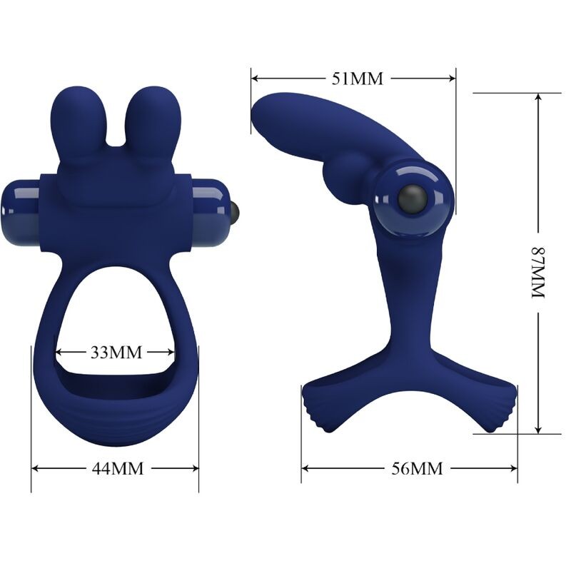 PRETTY LOVE | FRANCISCO | Double Vibrating Cock Ring Rabbit - Blue