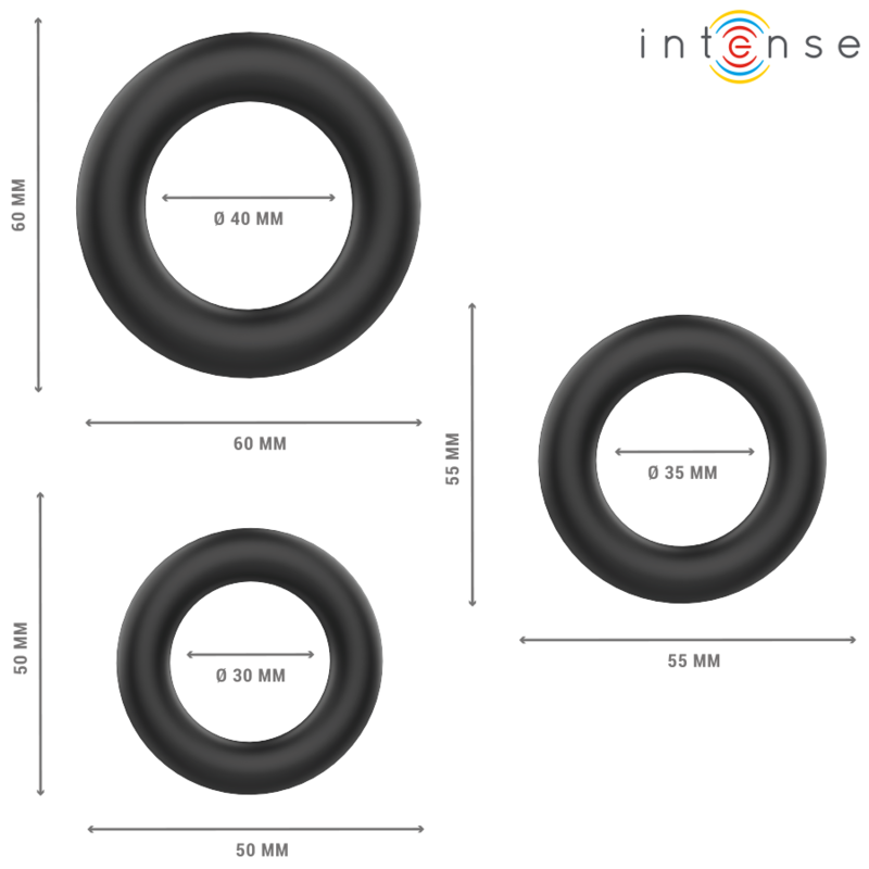 INTENSE | HUGH | 3 Basic Silicone Penis Rings - Black