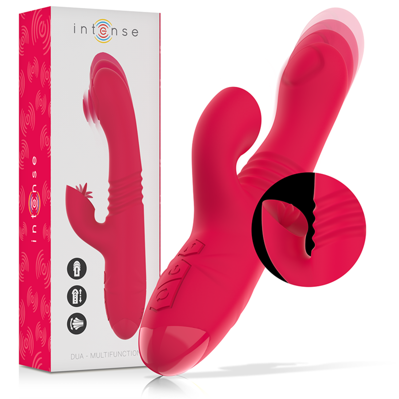 INTENSE | DUA | Multifunction Rechargeable Thrusting Vibrator With Tongue - Red