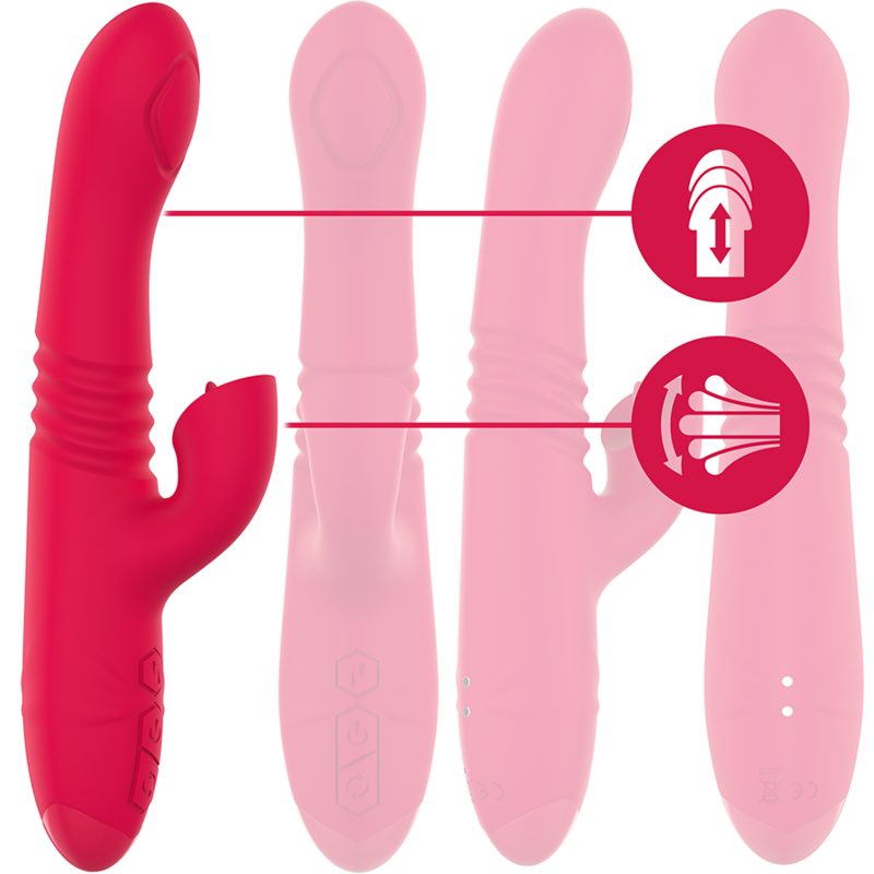 INTENSE | DUA | Multifunction Rechargeable Thrusting Vibrator With Tongue - Red