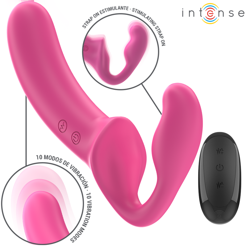 INTENSE | AMY | Double Strapon Vibrator - Remote Control - Pink
