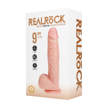 Real Rock | Vibrating Regular Straight Cock with Balls 23 cm - Flesh