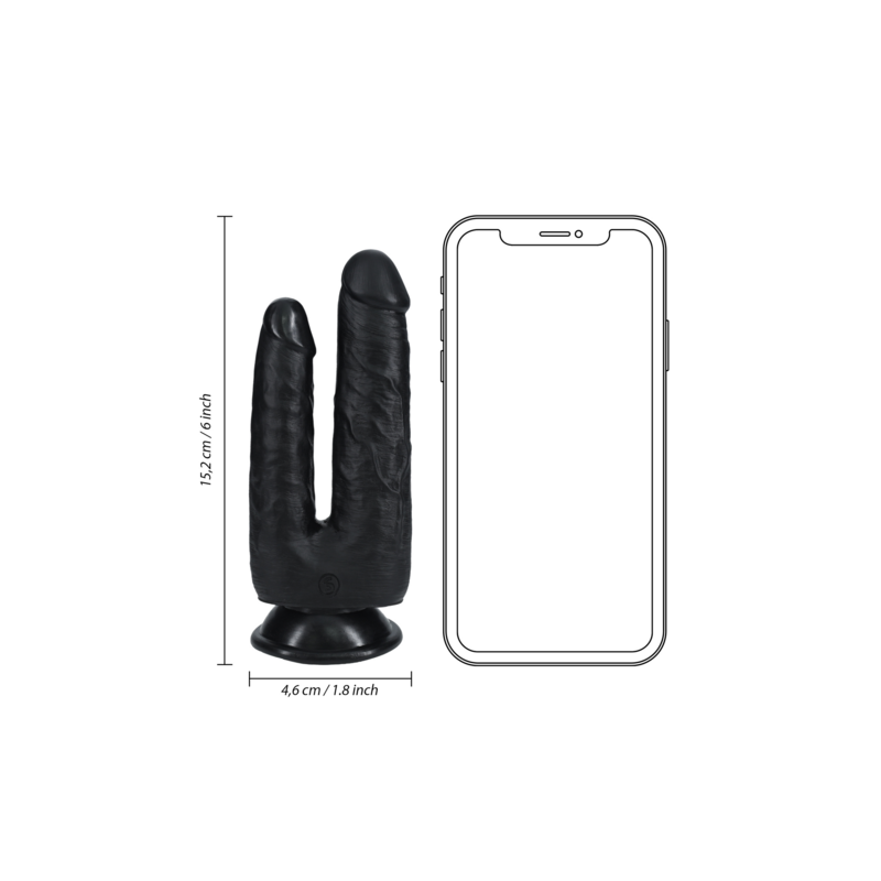 Double Trouble Realistic Dildo with Suction Cup - 15cm | Black