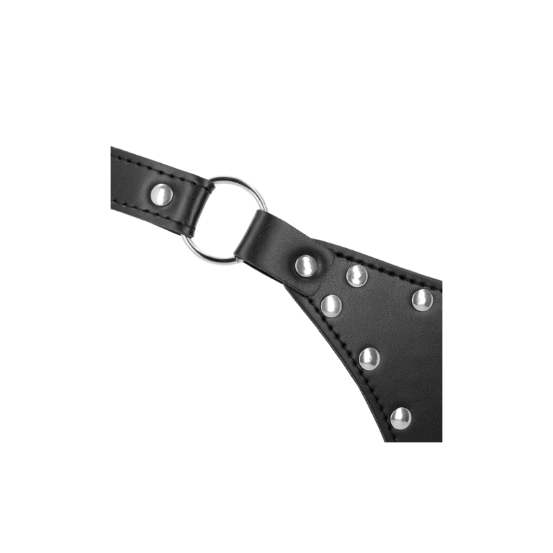 PU Leather Chastity Thong with Chain Detail - Black