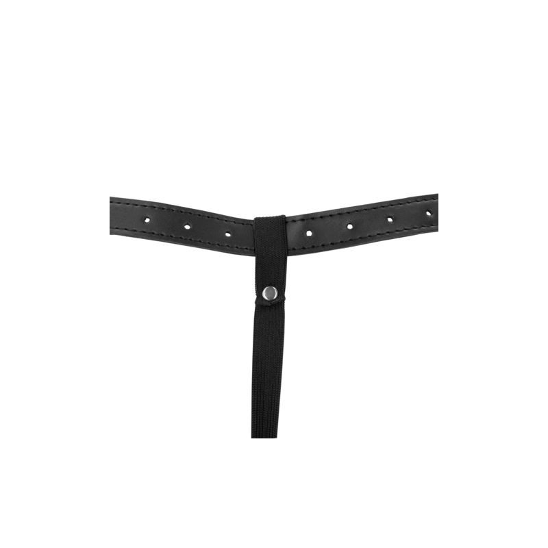 PU Leather Chastity Thong with Chain Detail - Black