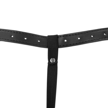 PU Leather Chastity Thong with Chain Detail - Black