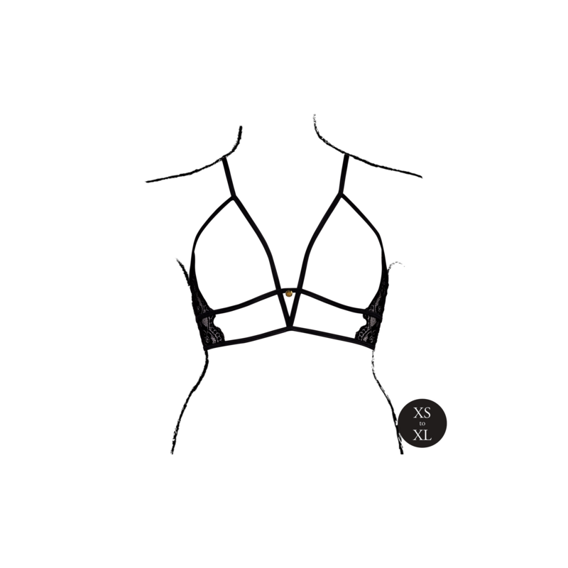 Open Cup Triangle Bra with Lace and Adjustable Sliders - One Size - Black