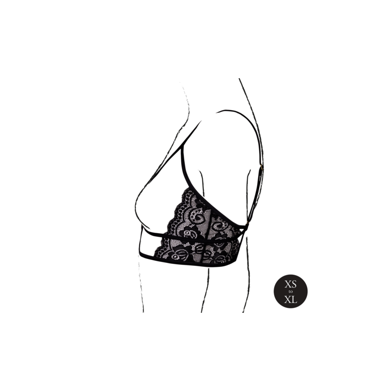 Open Cup Triangle Bra with Lace and Adjustable Sliders - One Size - Black