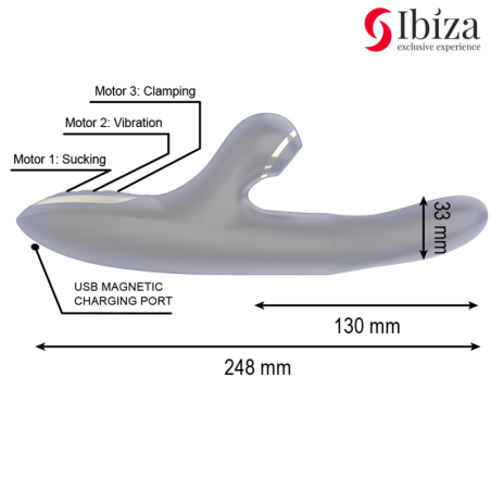 IBIZA | Double Clamping Rabbit Vibrator With Suction - Black