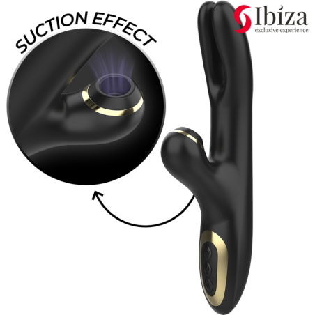 IBIZA | Double Clamping Rabbit Vibrator With Suction - Black