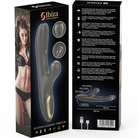 IBIZA | Double Clamping Rabbit Vibrator With Suction - Black