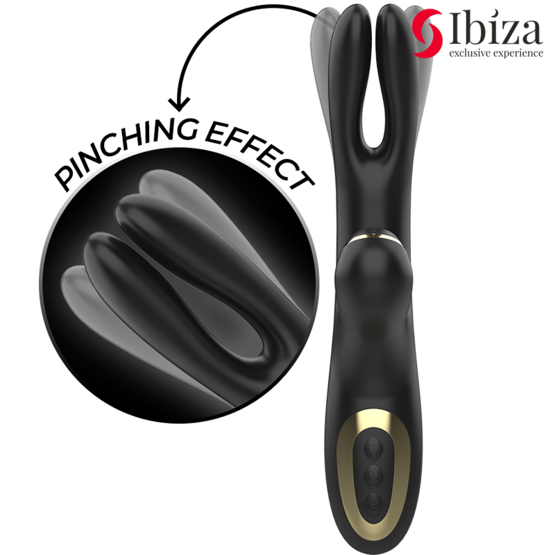 IBIZA | Double Clamping Rabbit Vibrator With Suction - Black