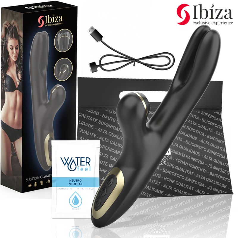 IBIZA | Double Clamping Rabbit Vibrator With Suction - Black