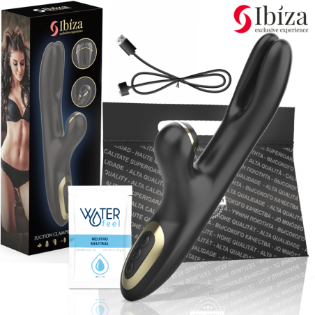 IBIZA | Double Clamping Rabbit Vibrator With Suction - Black