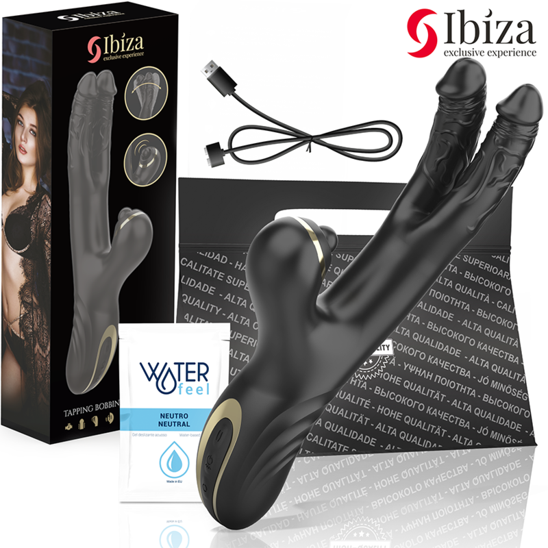 IBIZA | Two Dragons | Rabbit With Double Dildos Vibrator - Black