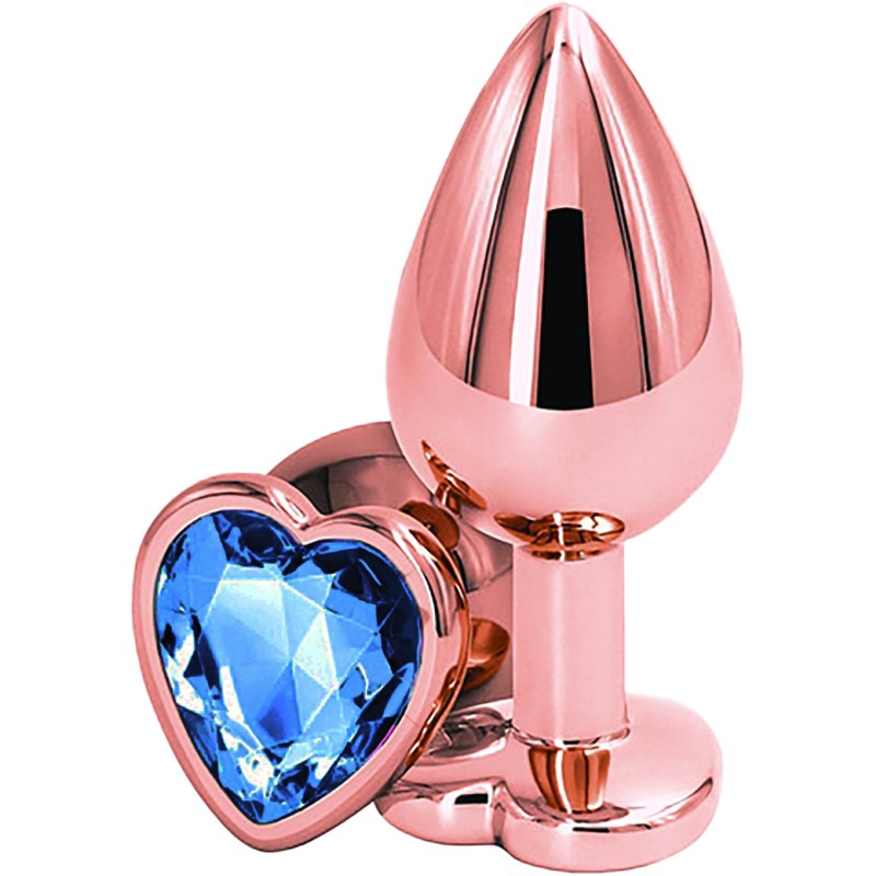 Passion Labs | Anal Wedge - Rose Gold With Blue Crystal Heart Shape - Small