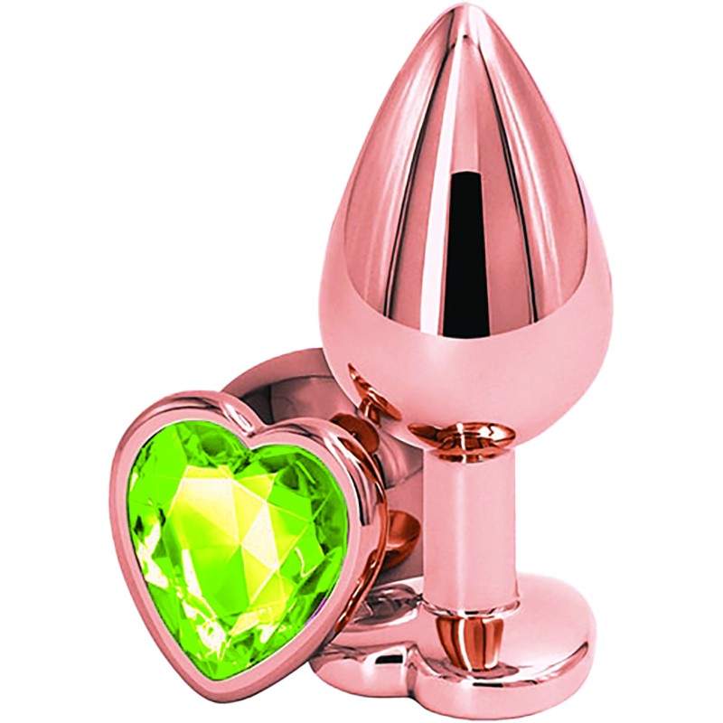Passion Labs | Anal Wedge - Rose Gold With Light Green Crystal Heart Shape - Medium