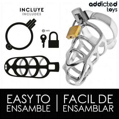 ADDICTED TOYS | LOCKED | Silver Lock - Metal Cock Cage - Medium