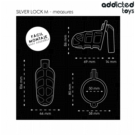 ADDICTED TOYS | LOCKED | Silver Lock - Μεταλλικό Cock Cage - Medium
