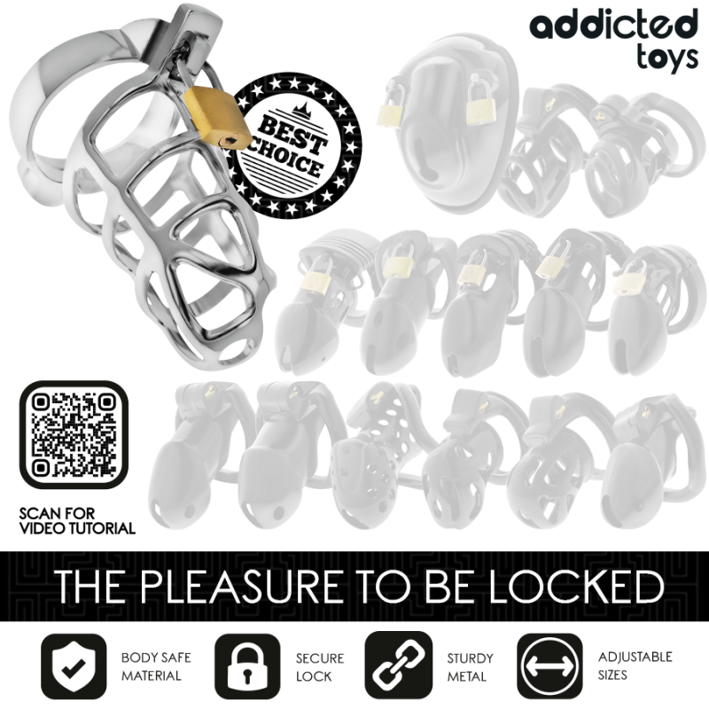 ADDICTED TOYS | LOCKED | Silver Lock - Μεταλλικό Cock Cage - Medium