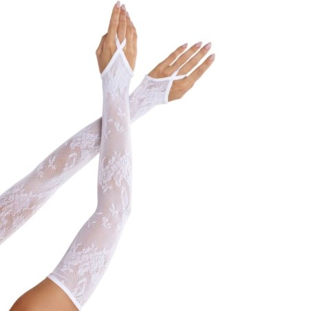 LEG AVENUE | EXTRA LONG FLORAL LACE ARM WARMER GLOVES WHITE