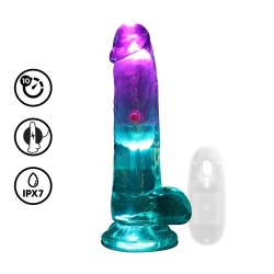 LED Vibrating Straight Cock With Balls - 15 cm - Transparent