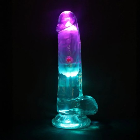 LED Vibrating Straight Cock With Balls - 15 cm - Transparent