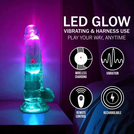 LED Vibrating Straight Cock With Balls - 15 cm - Transparent