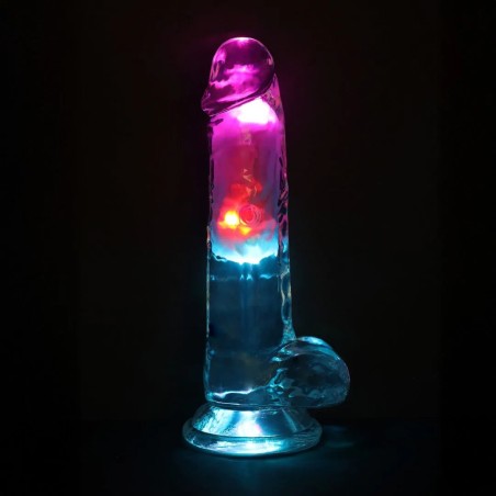 LED Vibrating Straight Cock With Balls - 17cm - Transparent
