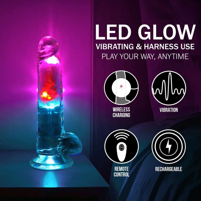 LED Vibrating Straight Cock With Balls - 17cm - Transparent