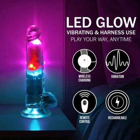 LED Vibrating Straight Cock With Balls - 17cm - Transparent