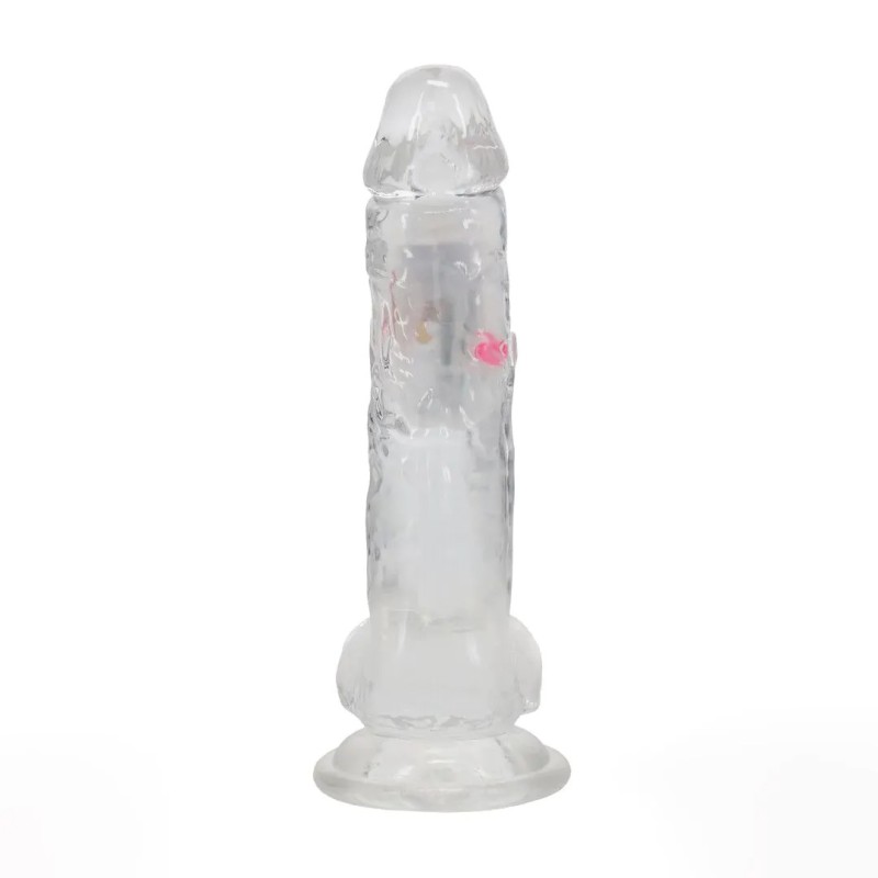 LED Vibrating Straight Cock With Balls - 20cm - Transparent