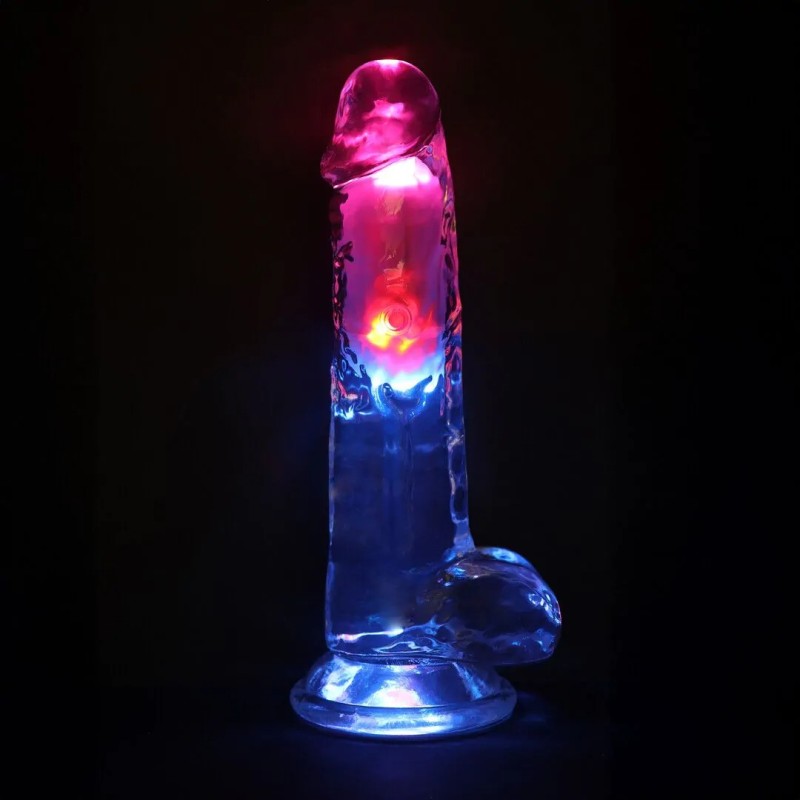 LED Vibrating Straight Cock With Balls - 20cm - Transparent