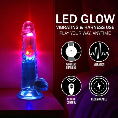 LED Vibrating Straight Cock With Balls - 20cm - Transparent