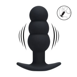 Tri Bulb Vibrating Silicone Anal Plug - Black