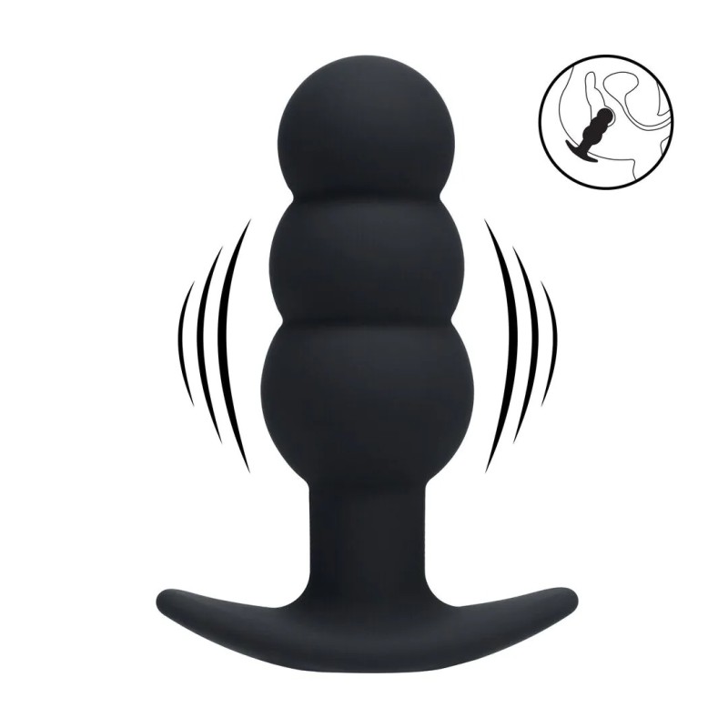 Tri Bulb Vibrating Silicone Anal Plug - Black