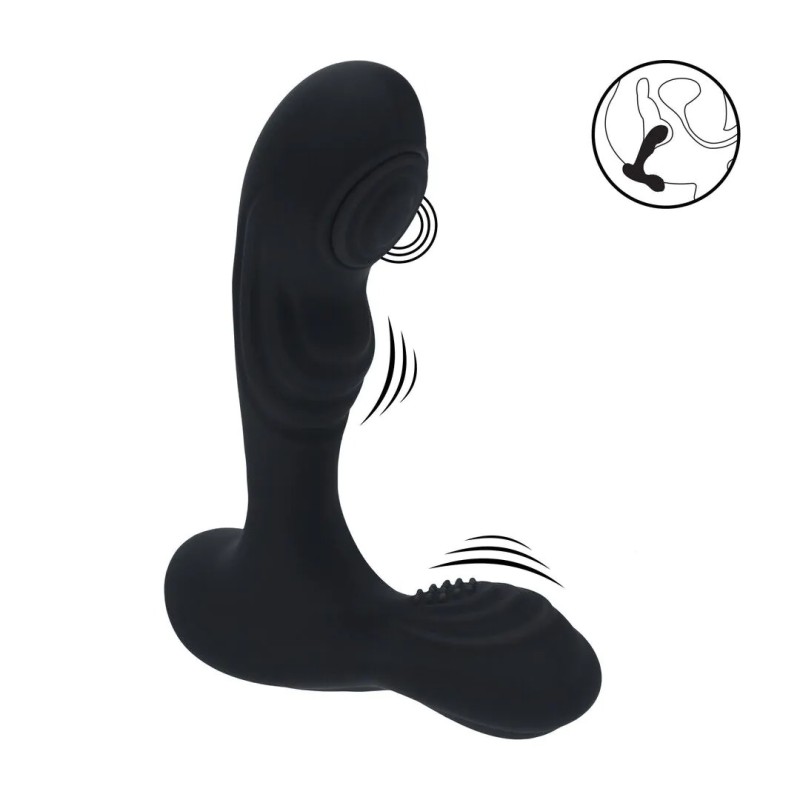 Vibrating and Tapping Silicone Prostate Massager with Ball Stimulator - Black