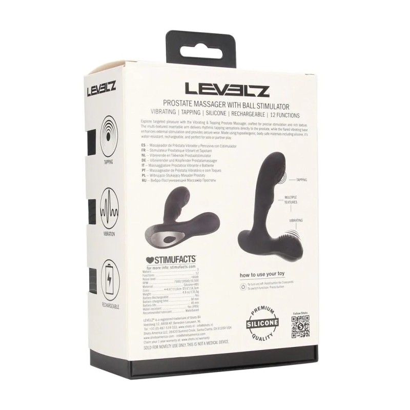 Vibrating and Tapping Silicone Prostate Massager with Ball Stimulator - Black