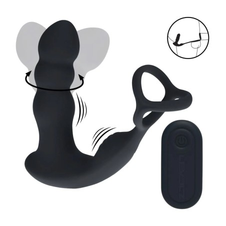 Dual Vibrating Remote Rotating Head Silicone Prostate Stimulator with Cock and Ball Ring