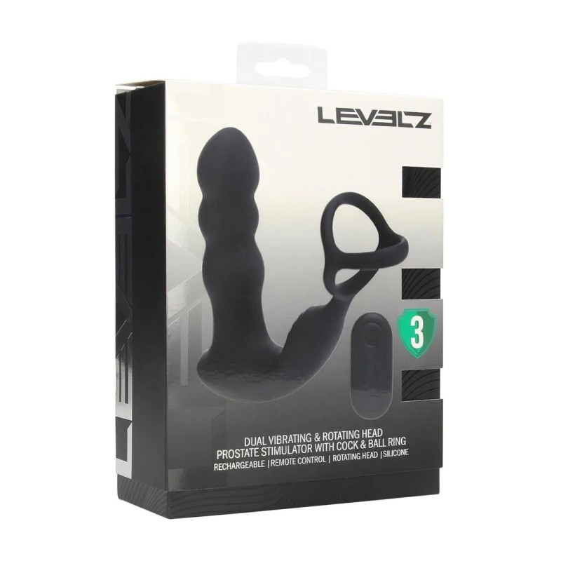 Dual Vibrating Remote Rotating Head Silicone Prostate Stimulator with Cock and Ball Ring