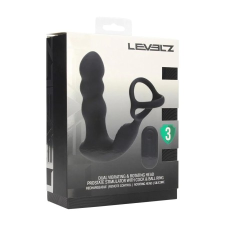 Dual Vibrating Remote Rotating Head Silicone Prostate Stimulator with Cock and Ball Ring