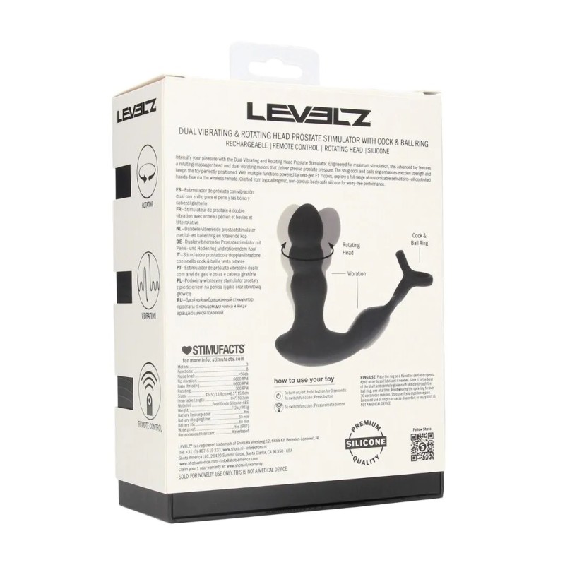 Dual Vibrating Remote Rotating Head Silicone Prostate Stimulator with Cock and Ball Ring