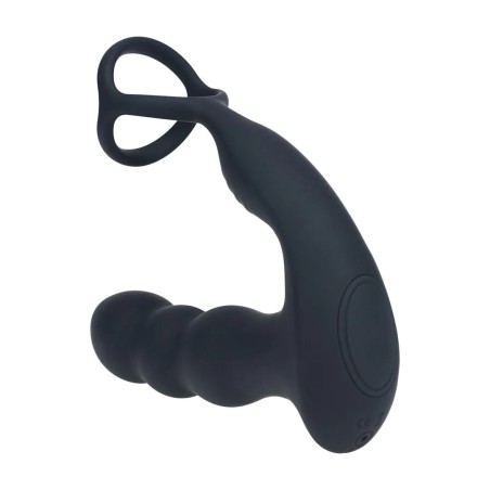 Dual Vibrating Remote Rotating Head Silicone Prostate Stimulator with Cock and Ball Ring