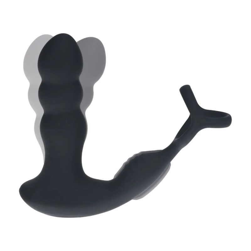 Dual Vibrating Remote Rotating Head Silicone Prostate Stimulator with Cock and Ball Ring