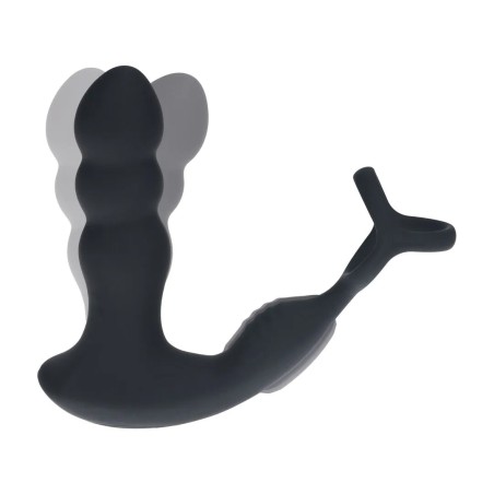 Dual Vibrating Remote Rotating Head Silicone Prostate Stimulator with Cock and Ball Ring