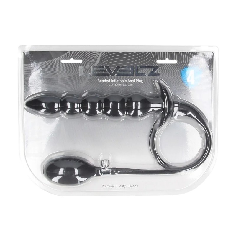Beaded Inflatable Silicone Anal Plug - Black