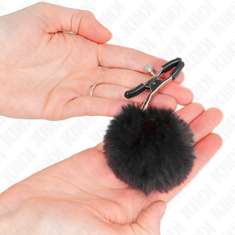 KINK | FAUX FUR BALL NIPPLE CLAMP BLACK 6 CM