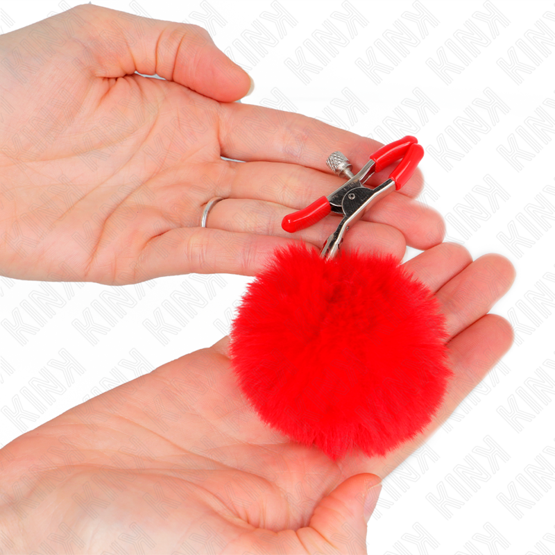 KINK | FAUX FUR BALL NIPPLE CLAMP RED 6 CM